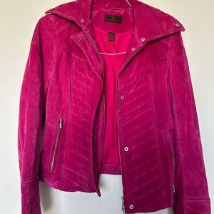 💗 Danier Genuine Suede Leather Moto Jacket – Hot Pink – Size P (US 4/6)